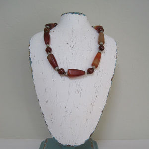 Artisan Agate and Carnelian Beaded Necklace 18"